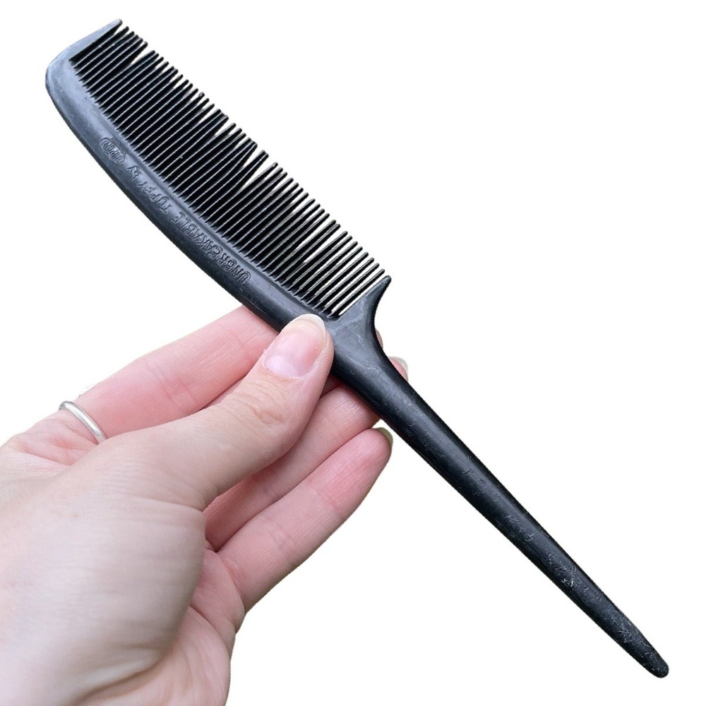 Vintage Unbreakable DuPont tuffy Purse Used Comb 8" Black Plastic Rat Tail USA